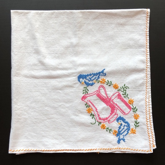 VTG Cross Stitched Embroidered Flour Sack Kitchen Tea Towel w Bluebirds - Picture 3 of 4